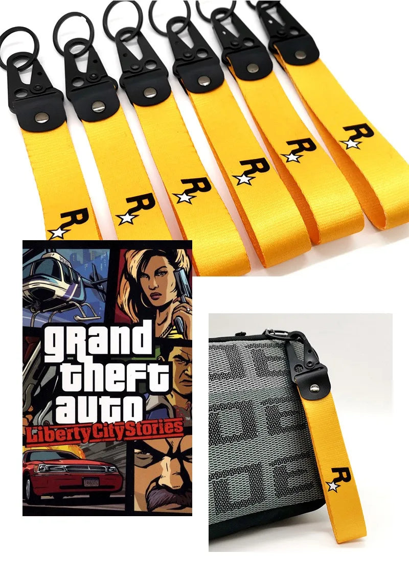 Auto Motorcycle Nylon Key Strap Embroidery Lanyard Keyring For Rockstar Game GTA 5 Fans Keychain Accessories