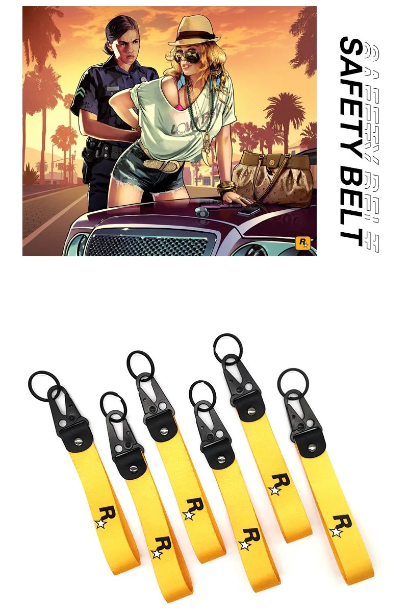 Auto Motorcycle Nylon Key Strap Embroidery Lanyard Keyring For Rockstar Game GTA 5 Fans Keychain Accessories