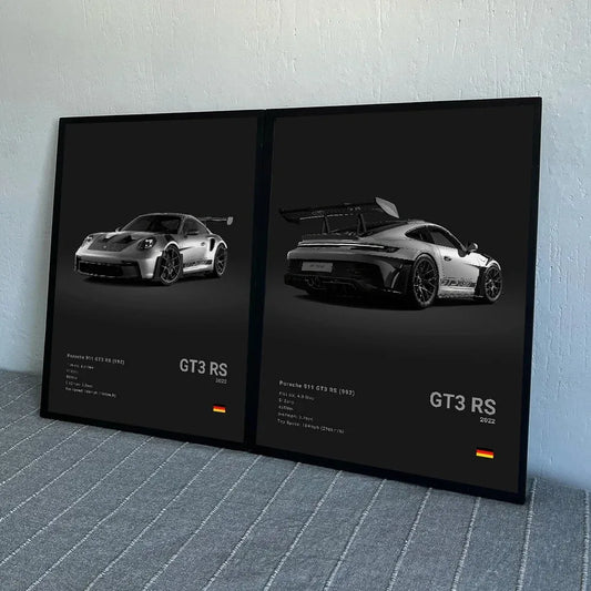 German Luxury Sports Car 911 GT3 RS Black and White Canvas Painting Pop Posters Prints Living Room Garage Decor Pictures
