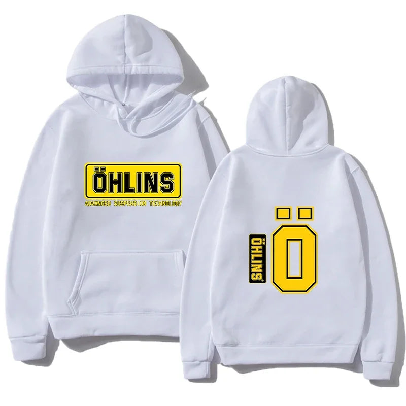 Autumn Winter Men Suspension Car Motorcycle Sport Racing Ohlins Shock Hoodies Long Sleeves Thermal Sweatshirt Ladies Unisex