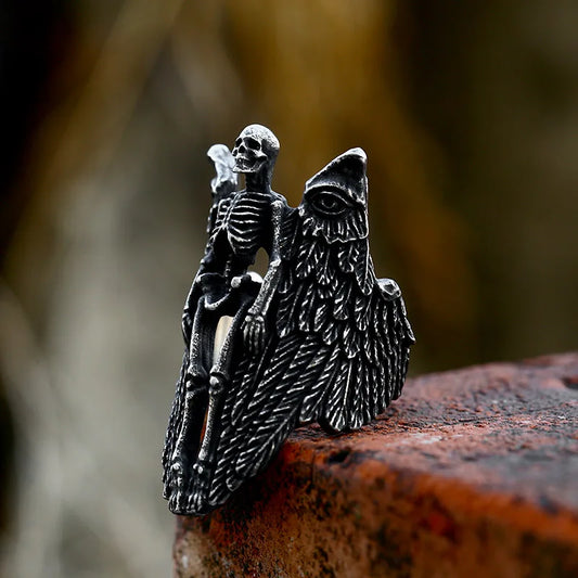 BEIER 2023 New Creative Design Skull Angel Ring Skull Wings Ring Men's Ring Punk Biker Hip Hop Aegishjalmur Jewelry Gift